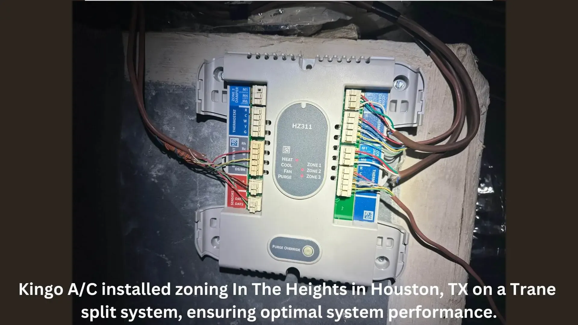 Kingo A_C installed zoning In The Heights in Houston TX on a Trane split system ensuring optimal system performance